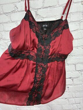 Black Red Lace Vixen Romantic Goth Vamp Witchy Tank Top Sz L